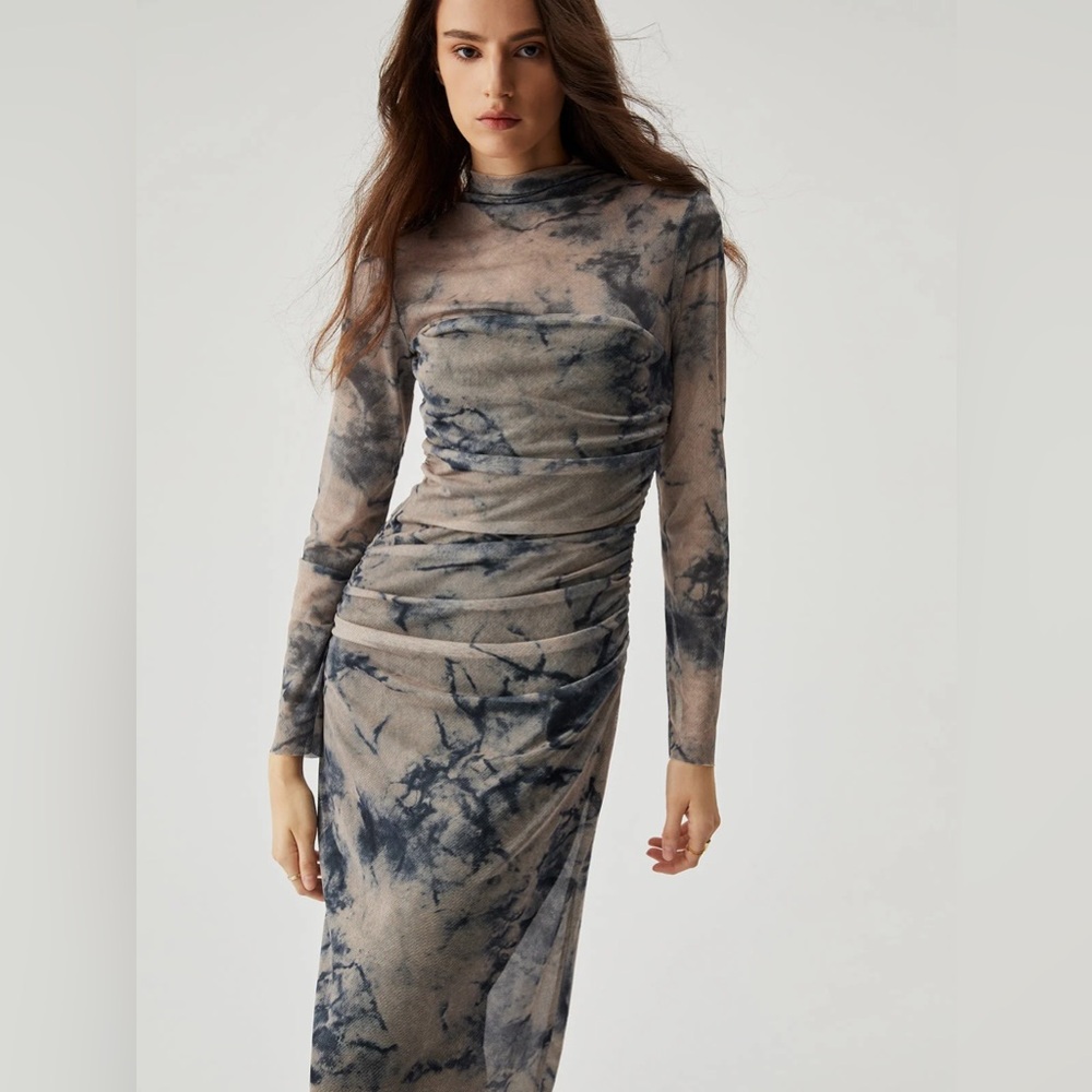 Zara Beige and Black Marble-Print Maxi Dress - Picture 3 of 5